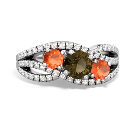 smoky quartz-fire opal three stone pave ring