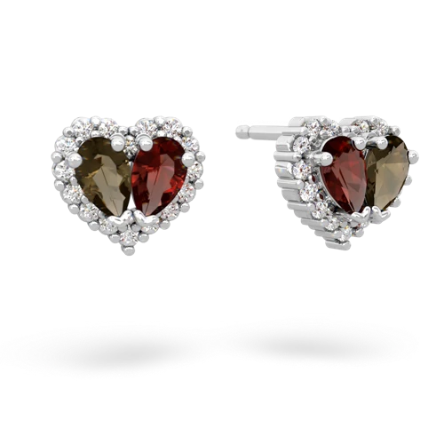 smoky quartz-garnet halo-heart earrings