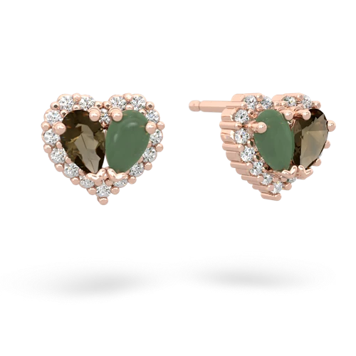 smoky quartz-jade halo-heart earrings