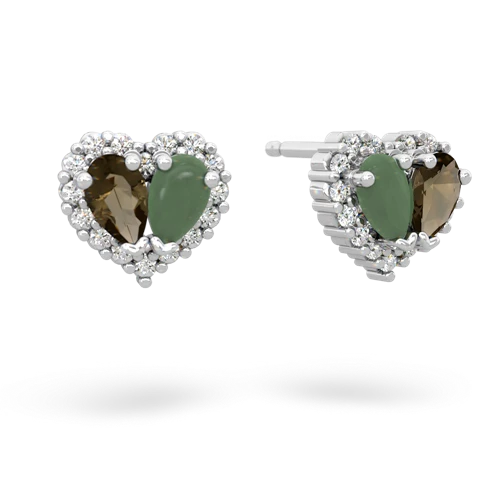smoky quartz-jade halo-heart earrings