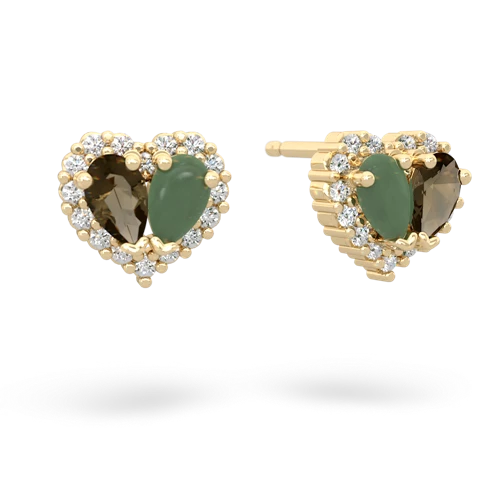 smoky quartz-jade halo-heart earrings