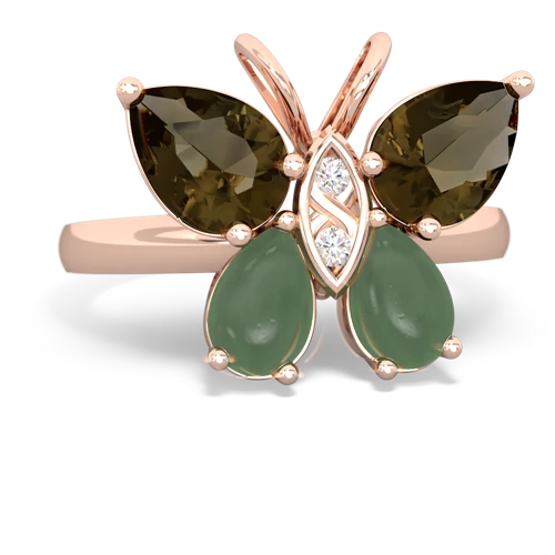 smoky quartz-jade butterfly ring