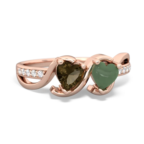 smoky quartz-jade double heart ring