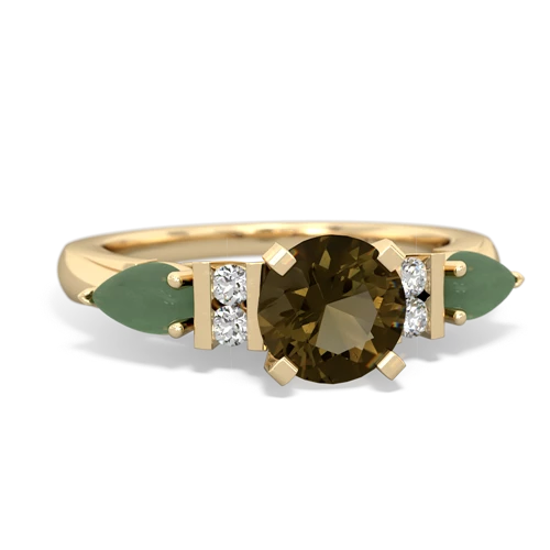 smoky quartz-jade engagement ring