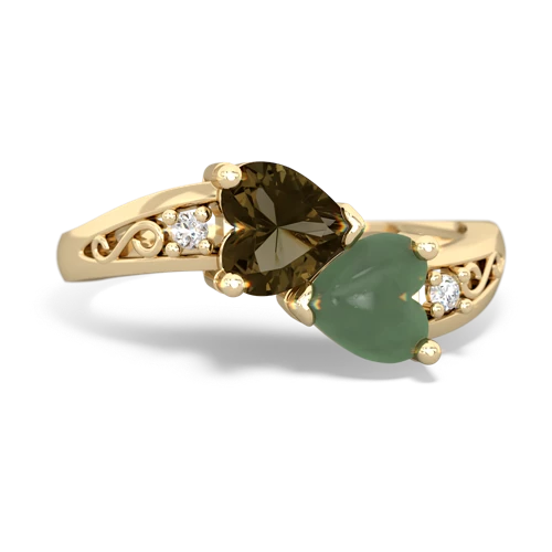 smoky quartz-jade filligree ring