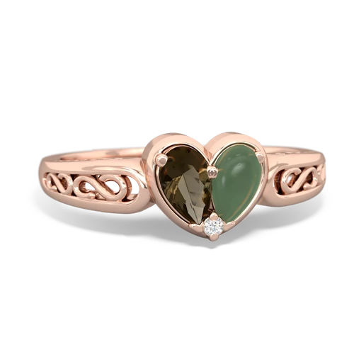 smoky quartz-jade filligree ring