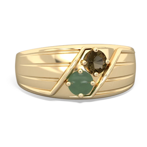 smoky quartz-jade mens ring