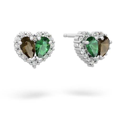 smoky quartz-lab emerald halo-heart earrings