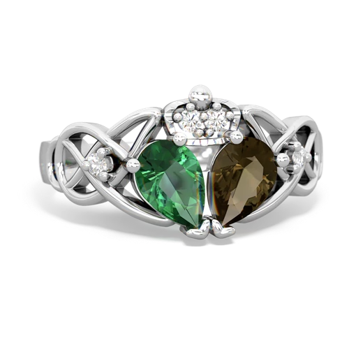 smoky quartz-lab emerald claddagh ring