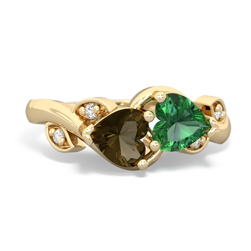 smoky quartz-lab emerald floral keepsake ring