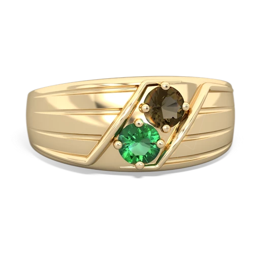 smoky quartz-lab emerald mens ring