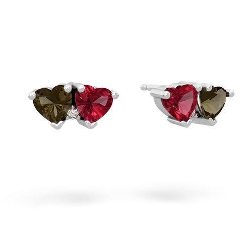 smoky quartz-lab ruby  earrings