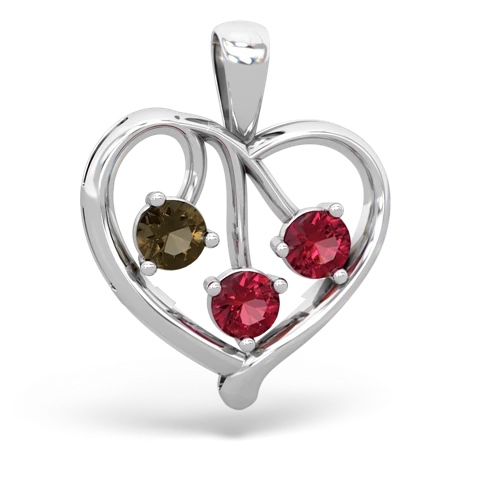 smoky quartz-lab ruby love heart pendant