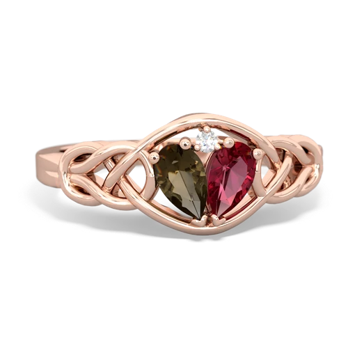 smoky quartz-lab ruby celtic knot ring