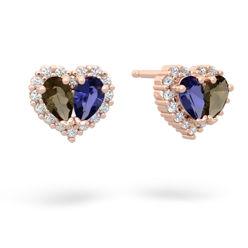 smoky quartz-lab sapphire halo-heart earrings
