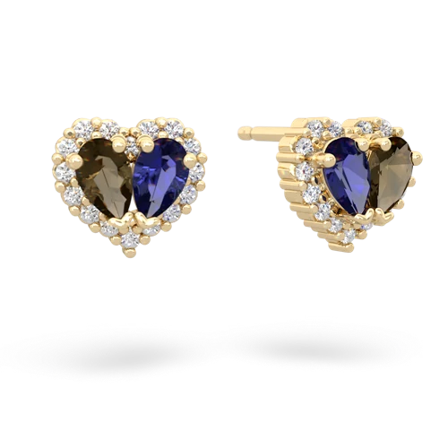 smoky quartz-lab sapphire halo-heart earrings