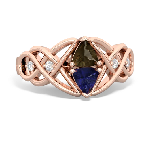 smoky quartz-lab sapphire celtic knot ring