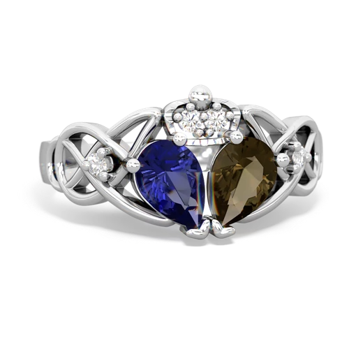 smoky quartz-lab sapphire claddagh ring