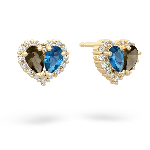 smoky quartz-london topaz halo-heart earrings