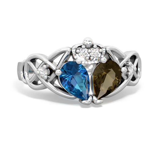 smoky quartz-london topaz claddagh ring