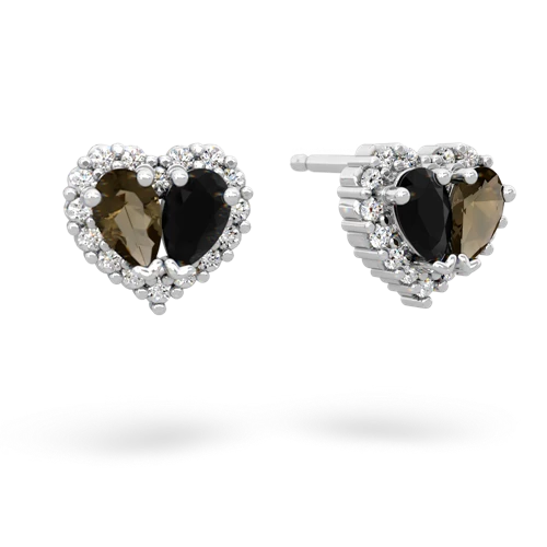 smoky quartz-onyx halo-heart earrings