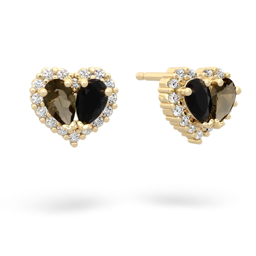 smoky quartz-onyx halo-heart earrings