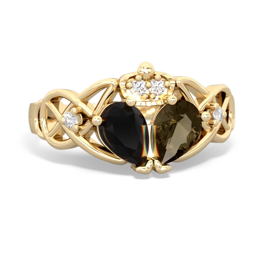 smoky quartz-onyx claddagh ring