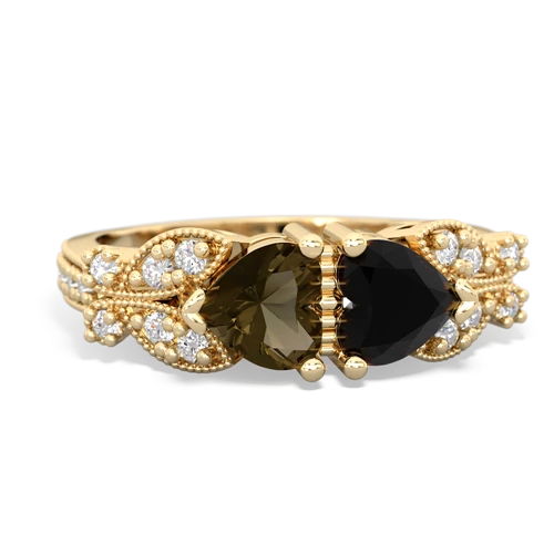 smoky quartz-onyx keepsake butterfly ring