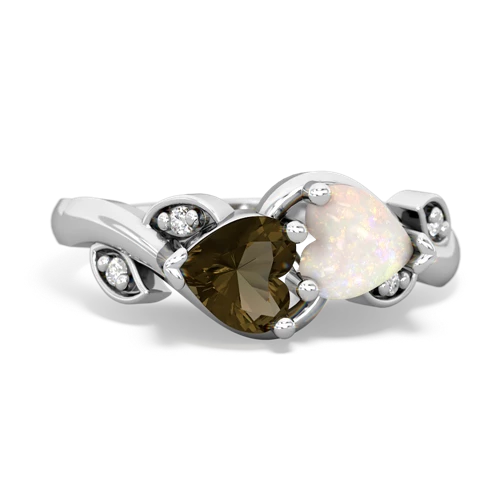 smoky quartz-opal floral keepsake ring