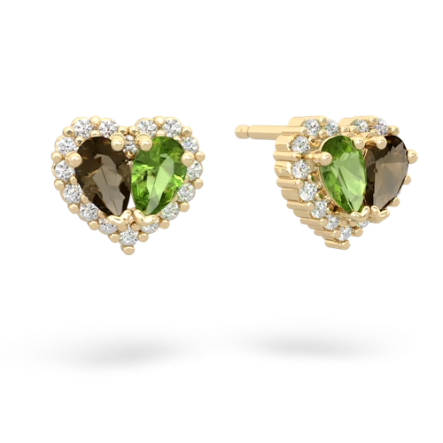 smoky quartz-peridot halo-heart earrings