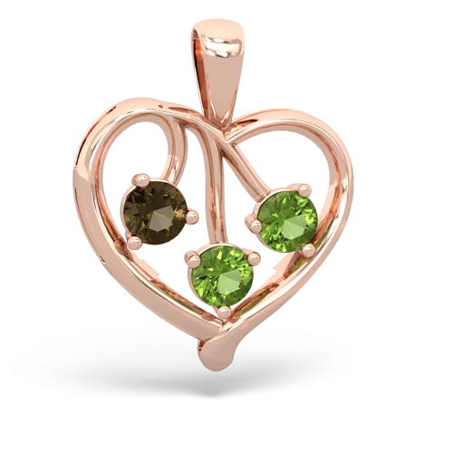 smoky quartz-peridot love heart pendant