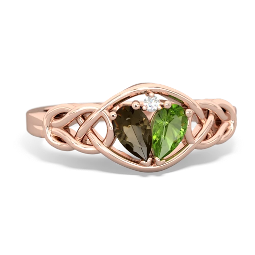 smoky quartz-peridot celtic knot ring