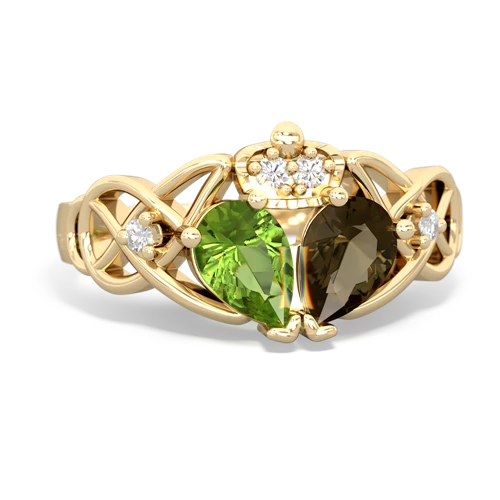 smoky quartz-peridot claddagh ring