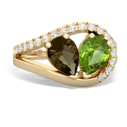 smoky quartz-peridot pave heart ring