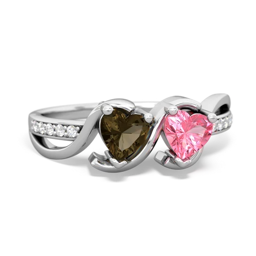 smoky quartz-pink sapphire double heart ring