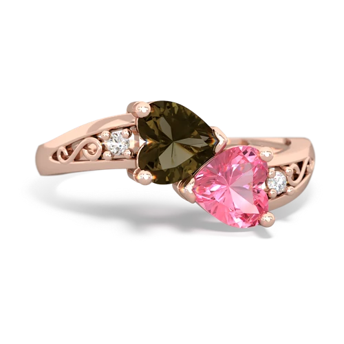 smoky quartz-pink sapphire filligree ring