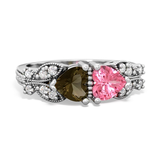 smoky quartz-pink sapphire keepsake butterfly ring