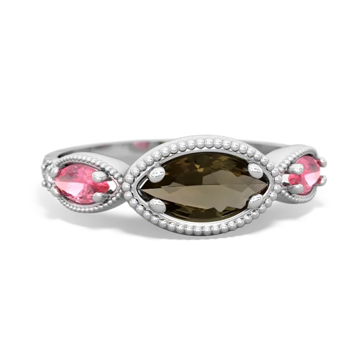 smoky quartz-pink sapphire milgrain marquise ring