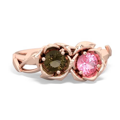 smoky quartz-pink sapphire roses ring