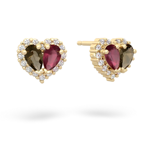smoky quartz-ruby halo-heart earrings