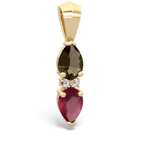smoky quartz-ruby bowtie pendant