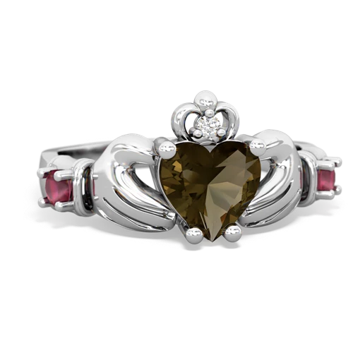 smoky quartz-ruby claddagh ring