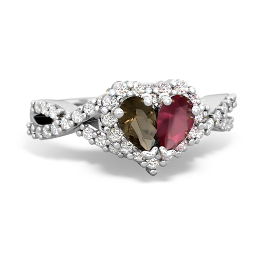 smoky quartz-ruby engagement ring