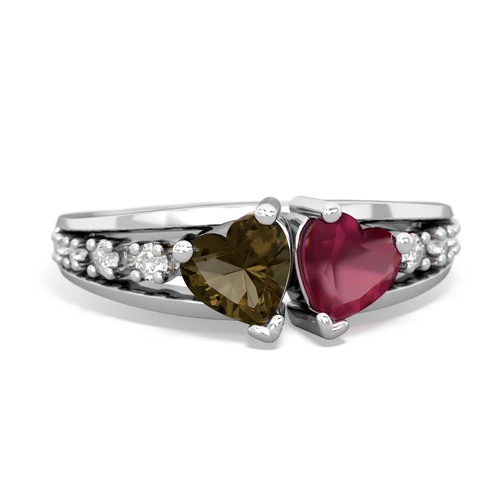 smoky quartz-ruby modern ring