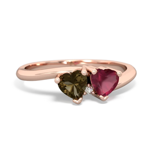 smoky quartz-ruby sweethearts promise ring