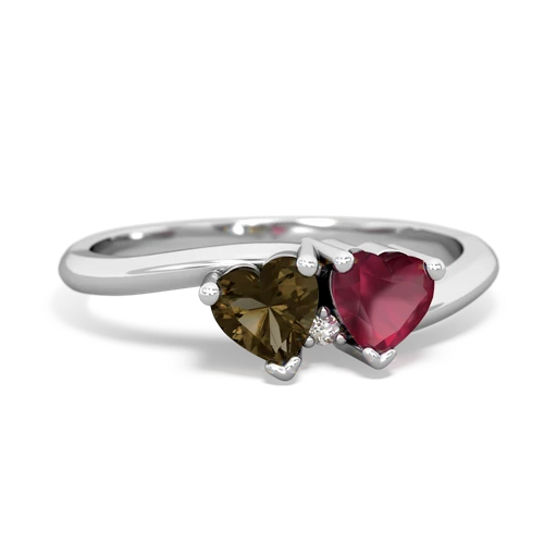 smoky quartz-ruby sweethearts promise ring