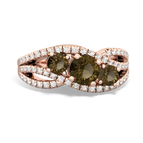 smoky quartz-smoky quartz three stone pave ring