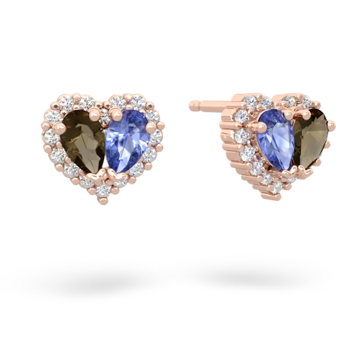 smoky quartz-tanzanite halo-heart earrings