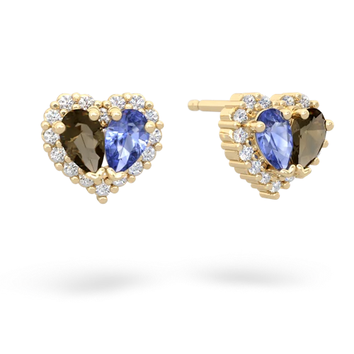 smoky quartz-tanzanite halo-heart earrings