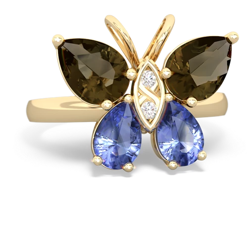 smoky quartz-tanzanite butterfly ring